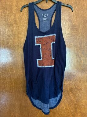 Blue 84 Navy Mesh Racerback Tank with Orange Block I Graphic